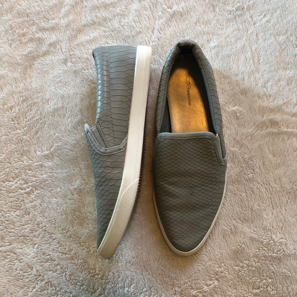 BCBG GREY SLIP ONS
